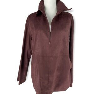 Yansi Fugel Wine Faux Suede Half Zip Mock Neck Pullover‎ Top NWT